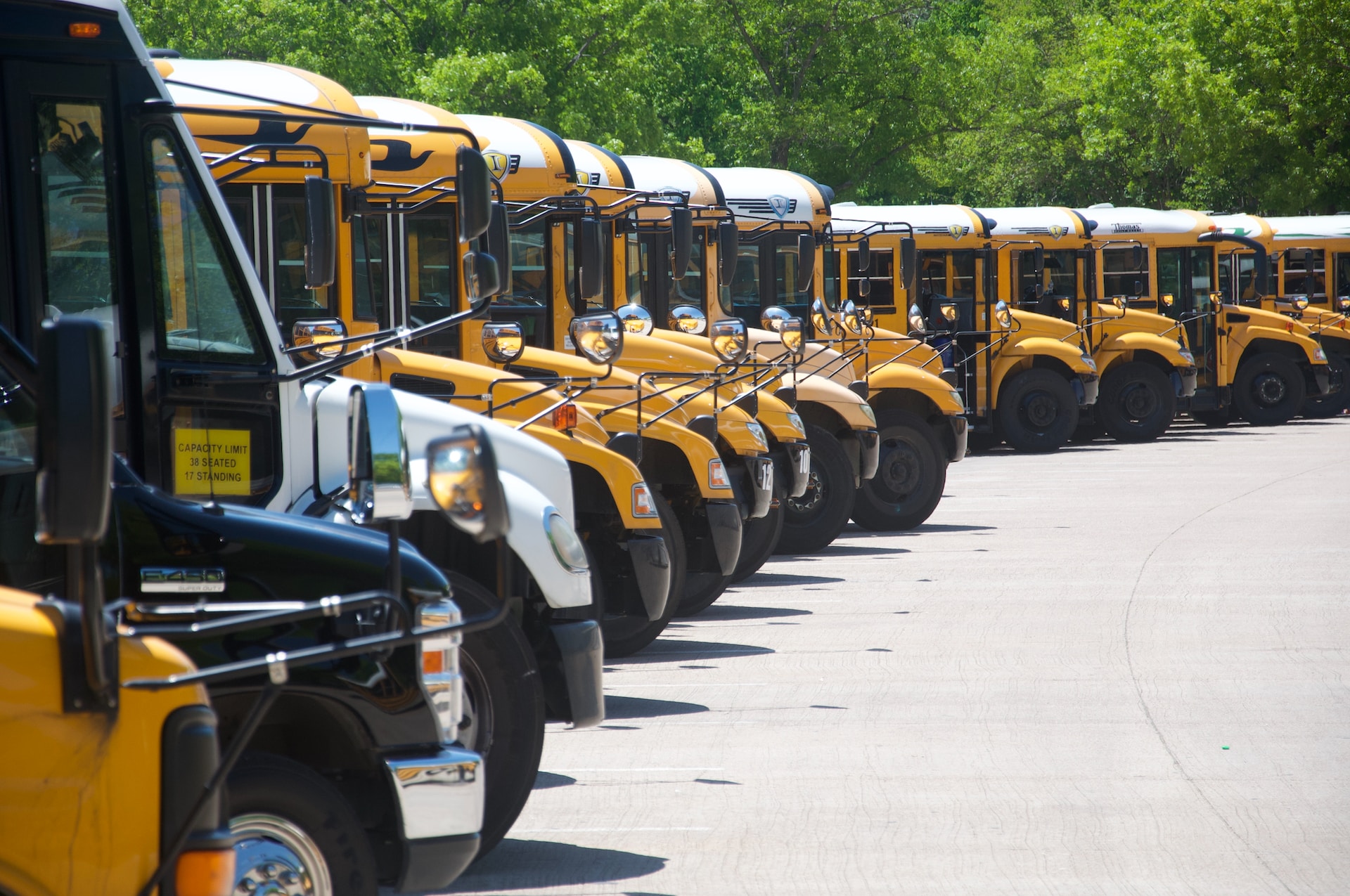 long-row-of-parked-school-buses